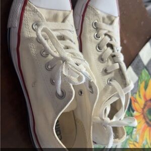 Cream Canvas Sneakers with Red Accents